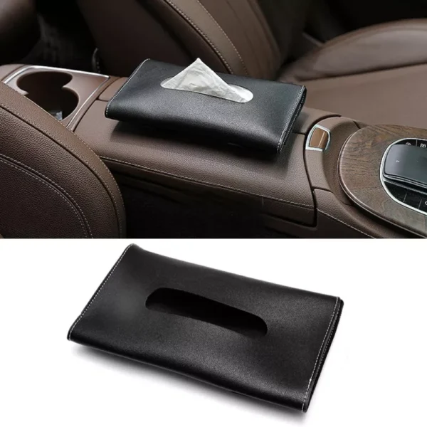 PU Leather Car Sun Visor Tissue Box Holder - Image 4