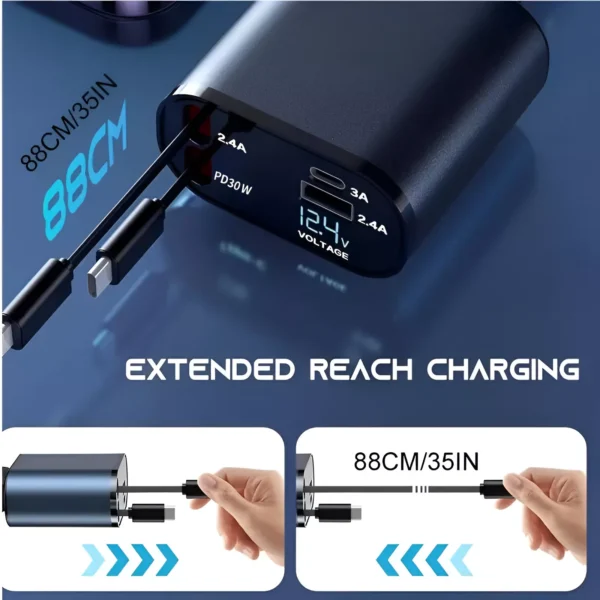 4-in-1 Retractable Multi-Device Car Charger with Ultra-Fast Charging - Image 2