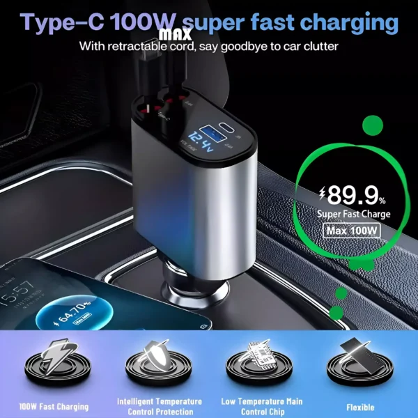 4-in-1 Retractable Multi-Device Car Charger with Ultra-Fast Charging - Image 6