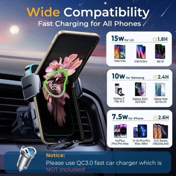 15W Dual Coil Wireless Car Charger Mount - Image 6