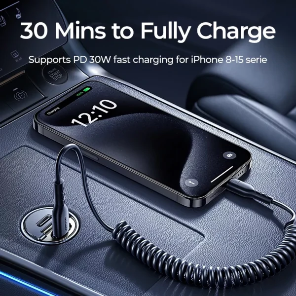 30W Dual Port Car Charger – Fast Charging Type-C USB Mini Adapter with Pull Ring - Image 4